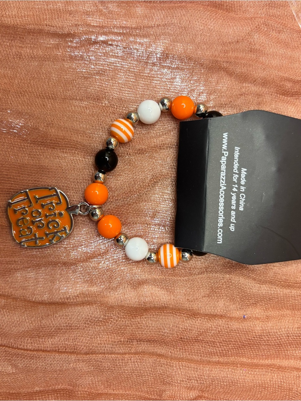 Paparazzi Orange & White Halloween Charm Bracelet - "Trick or Treat"